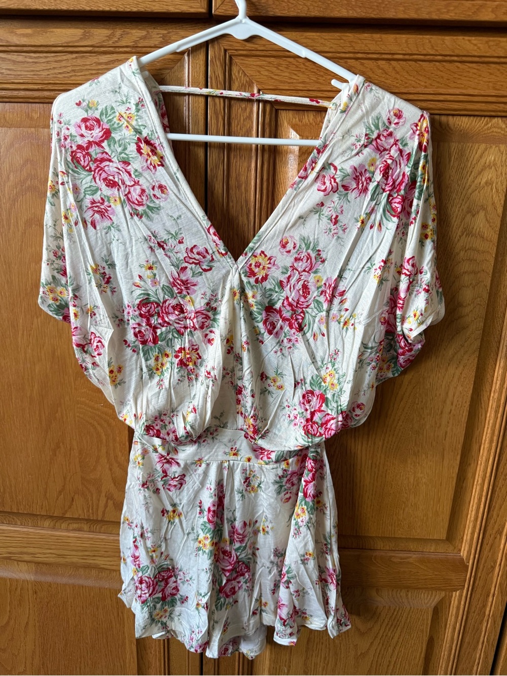 Adorable Ultra-Soft Floral V-Neck Cream Romper